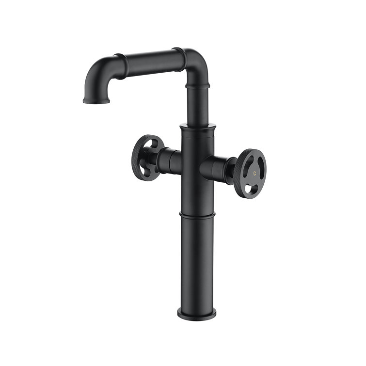 KunMai Industrial Bathroom Sink Faucet Matte Black Vessel Sink Faucet Single Hole Single Handle Pipe Style Faucet Industrial Faucet Solid Brass, Touch On Faucets - Canada - View #2